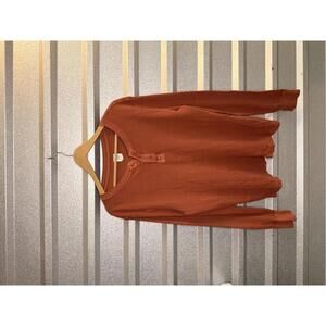 Y2k GAP Men's Long Sleeve Henley Shirt Rust Orange Large